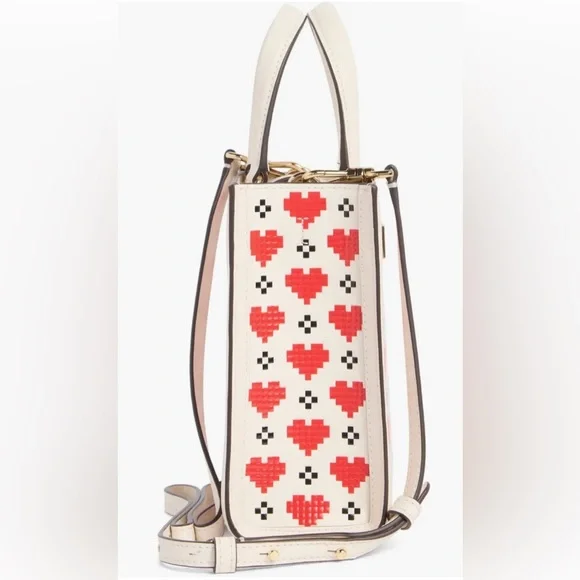 NIB Kate Spade Manhattan Pixel Hearts Saffiano Leather Mini Tote